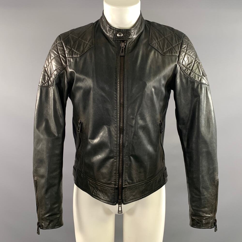 BELSTAFF Size 38 Black Quilted Leather Biker Jacket